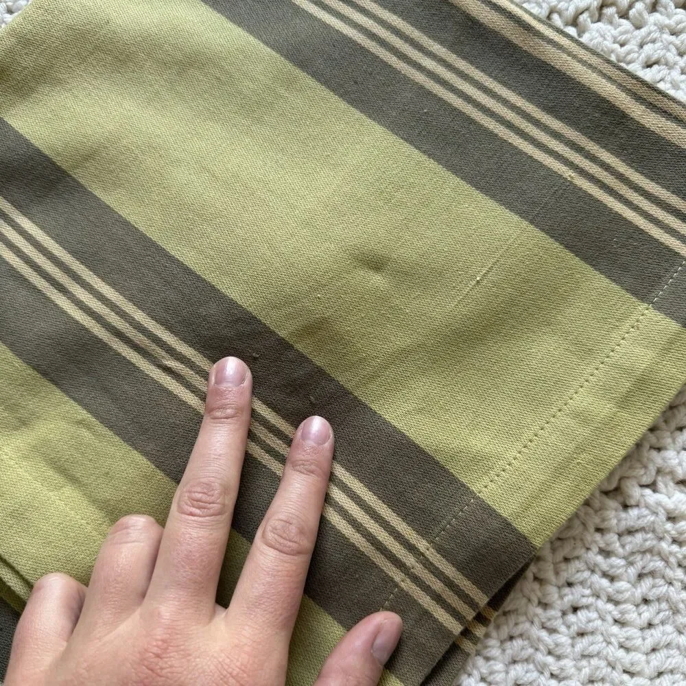 Pottery Barn Set Of Olive Green Striped Cotton Fabric Dinner Napkins 22” x 22”